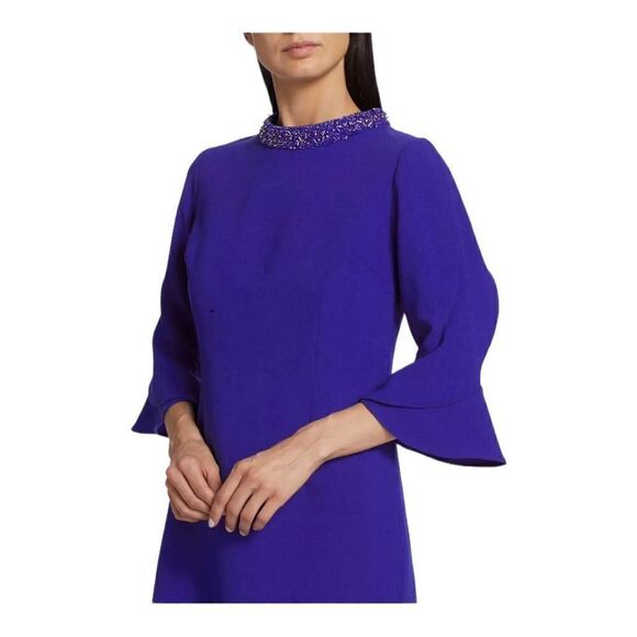Teri Jon Blue Tulip Sleeve Crepe Cocktail Dress Size 16 - Picture 6 of 12